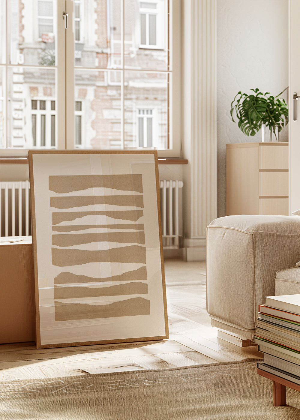 Minimalistisk tavla trasiga beige remsor