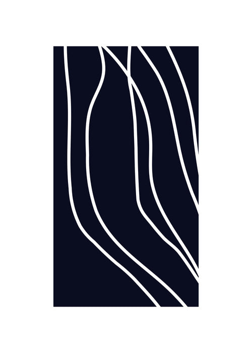 Abstrakt konst med böjda linjer på marinblå bakgrund