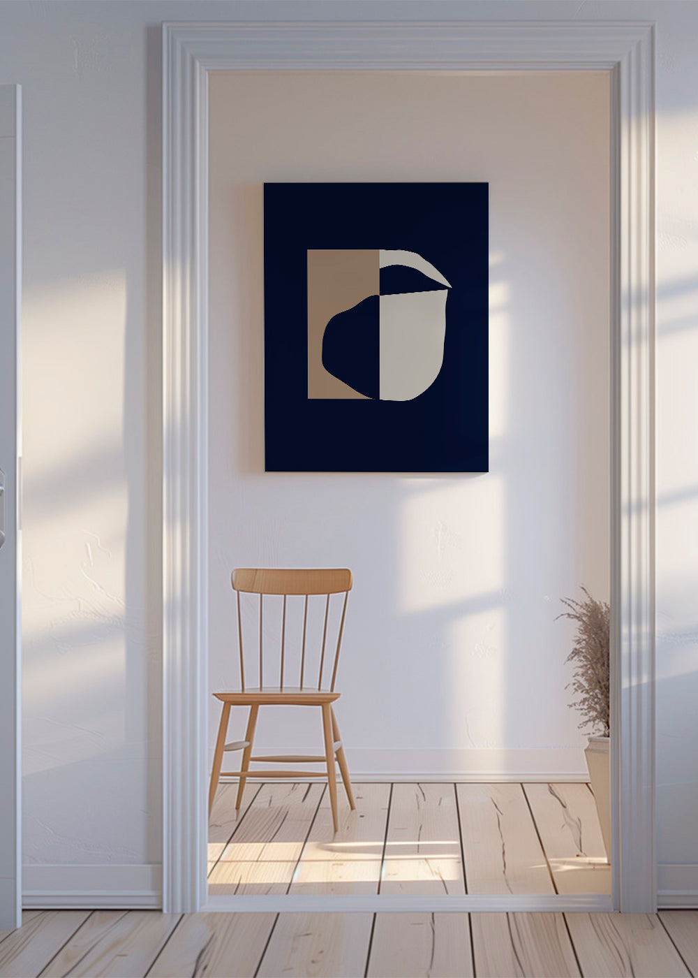 Geometrisk poster med böjda former i marin