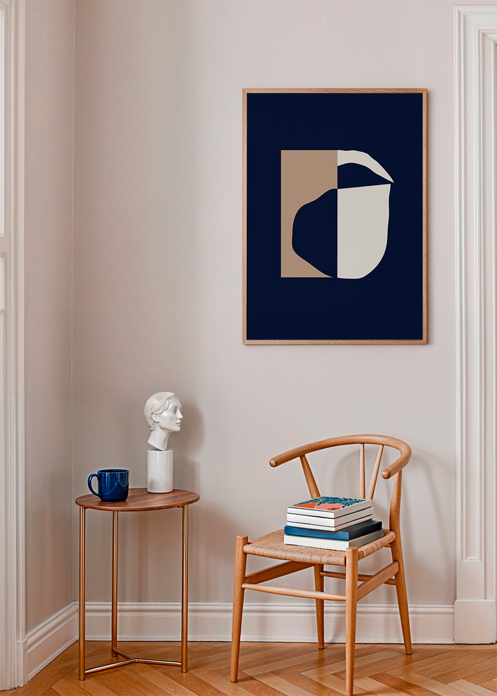Geometrisk poster med böjda former i marin