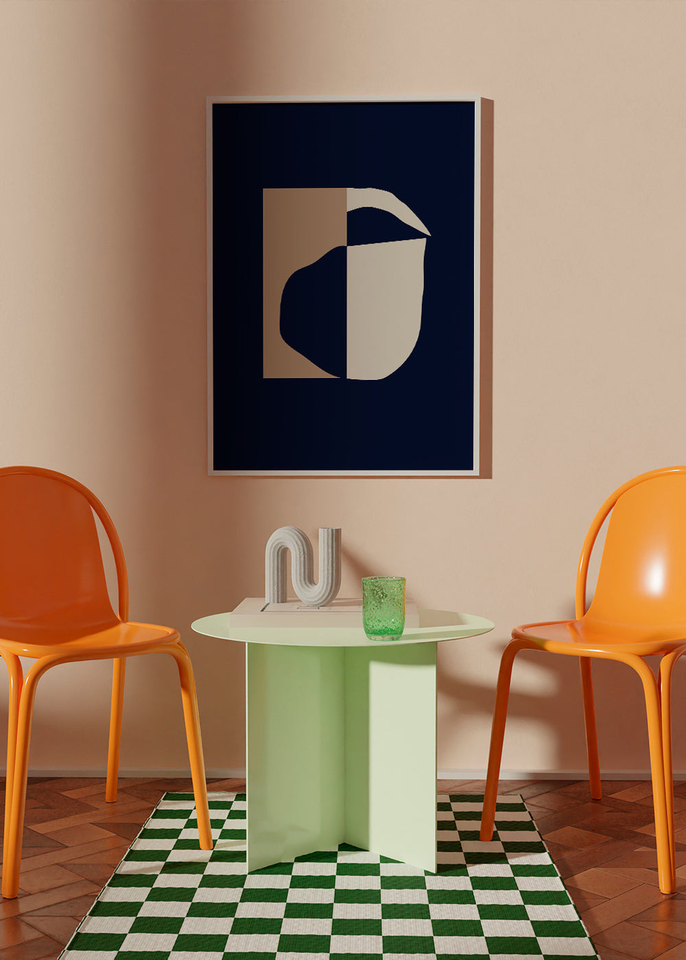 Geometrisk poster med böjda former i marin