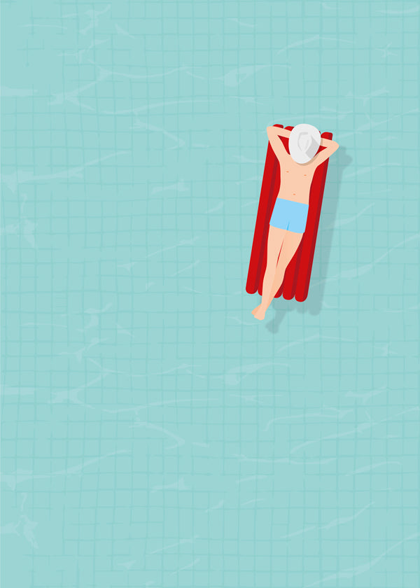 Illustration röd luftmadrass i pool
