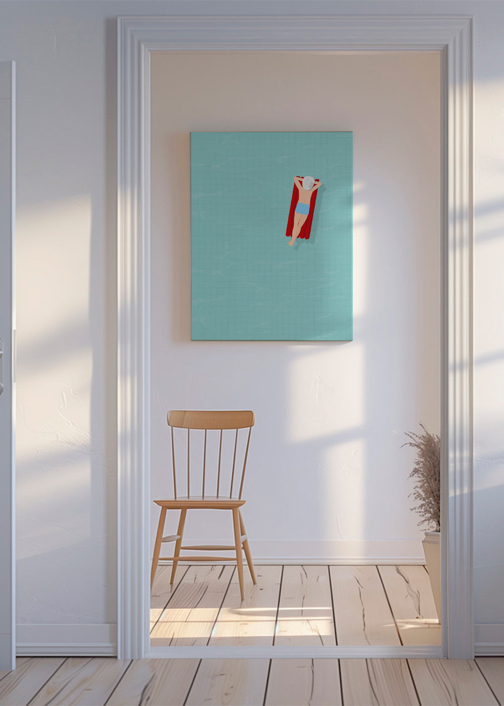 Illustration röd luftmadrass i pool