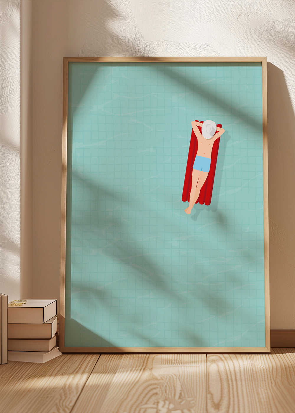 Illustration röd luftmadrass i pool