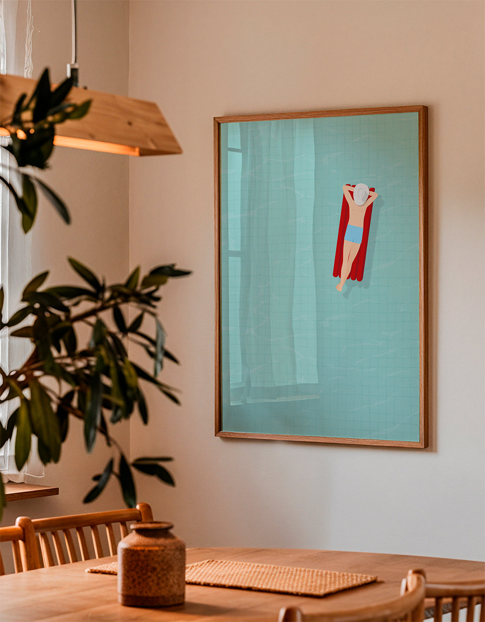 Illustration röd luftmadrass i pool