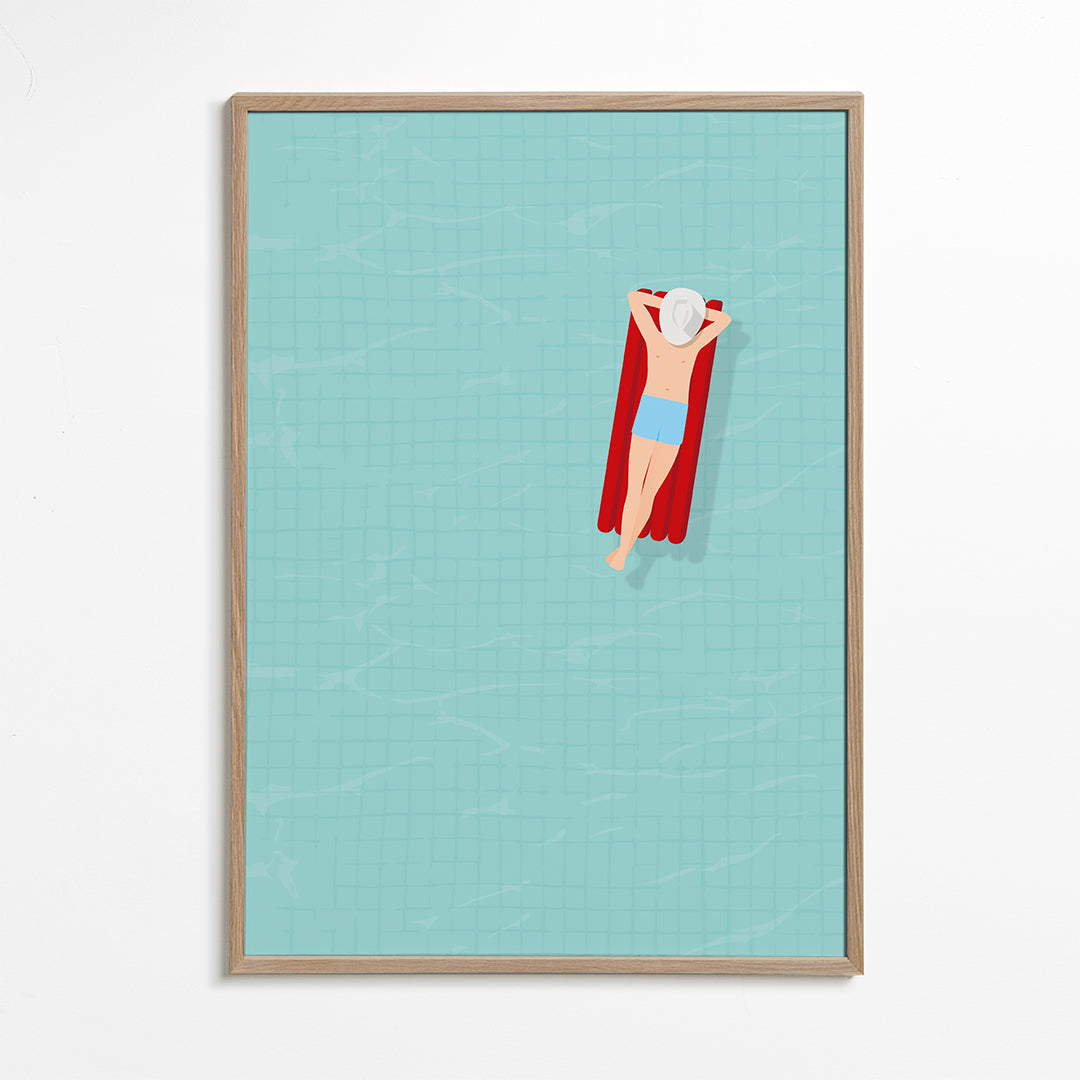 Illustration röd luftmadrass i pool