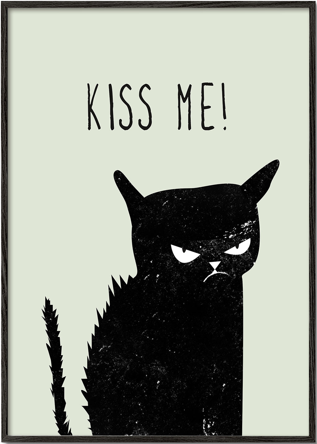 Kattillustration med texten 'Kiss Me'