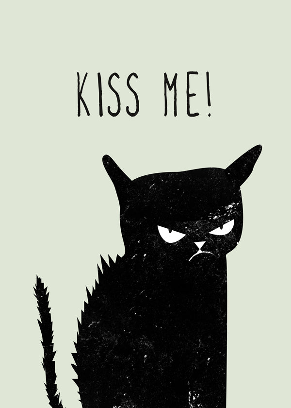 Kattillustration med texten 'Kiss Me'