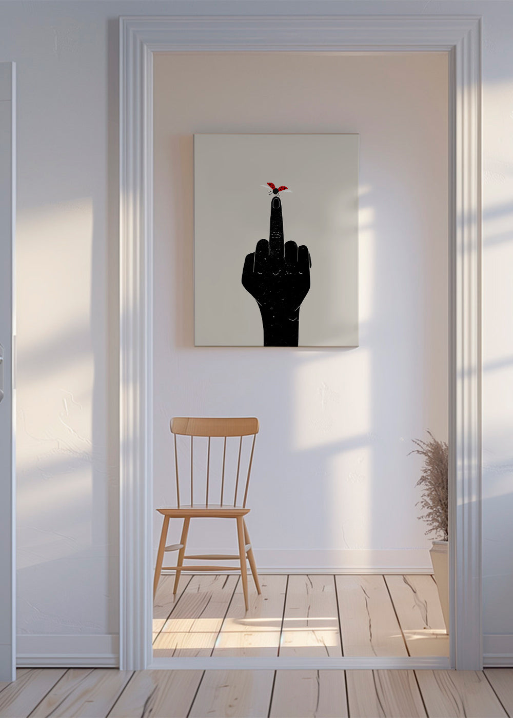 Nyckelpiga-illustration på upplyft finger