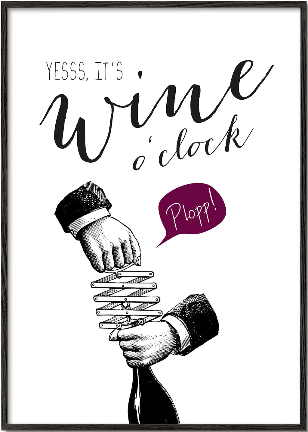 Kökskonst 'Wine o'clock' typografi med vintage-skiss