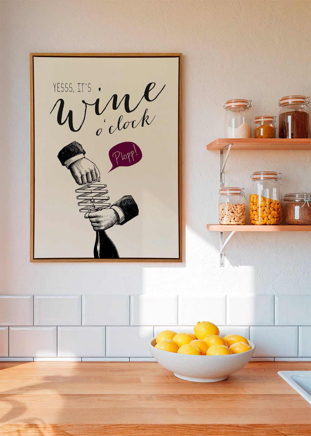 Kökskonst 'Wine o'clock' typografi med vintage-skiss