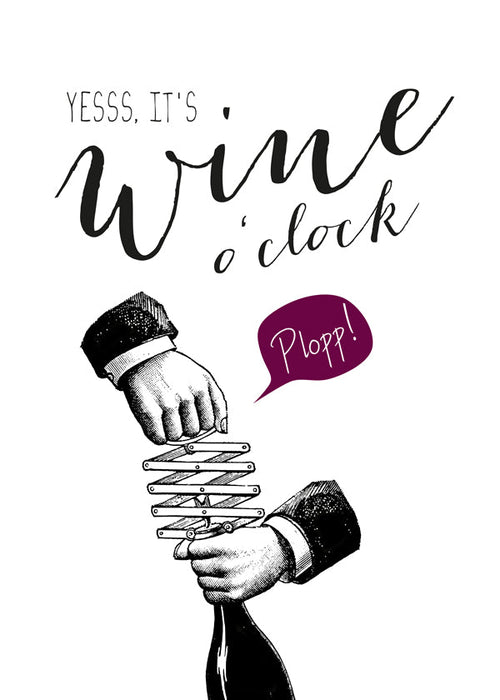 Kökskonst 'Wine o'clock' typografi med vintage-skiss