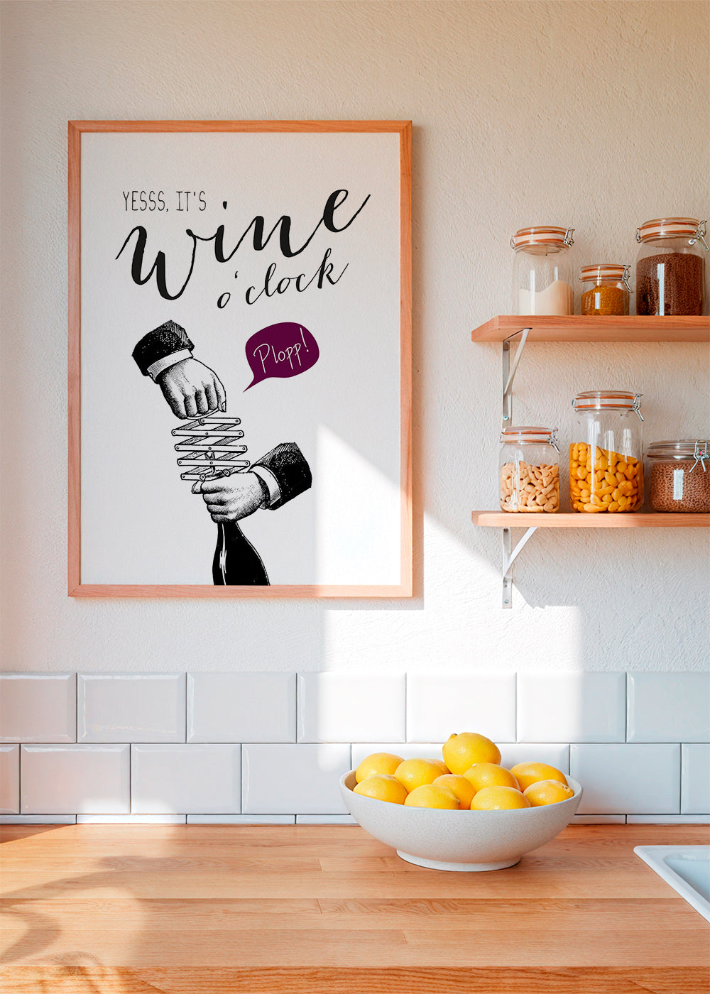 Kökskonst 'Wine o'clock' typografi med vintage-skiss