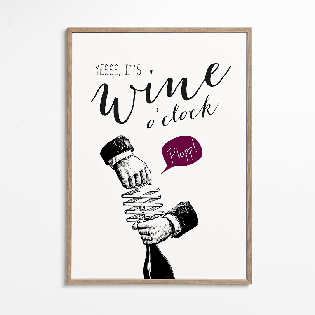 Kökskonst 'Wine o'clock' typografi med vintage-skiss