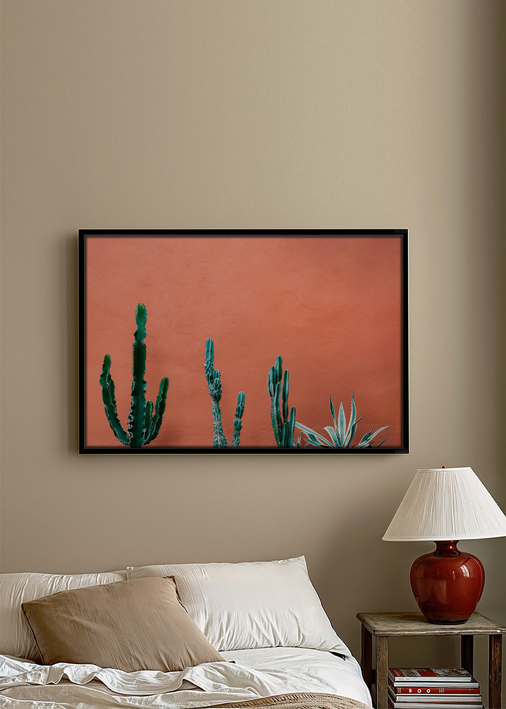 Botanisk poster med kaktusar på terrakottavägg – Canvas2