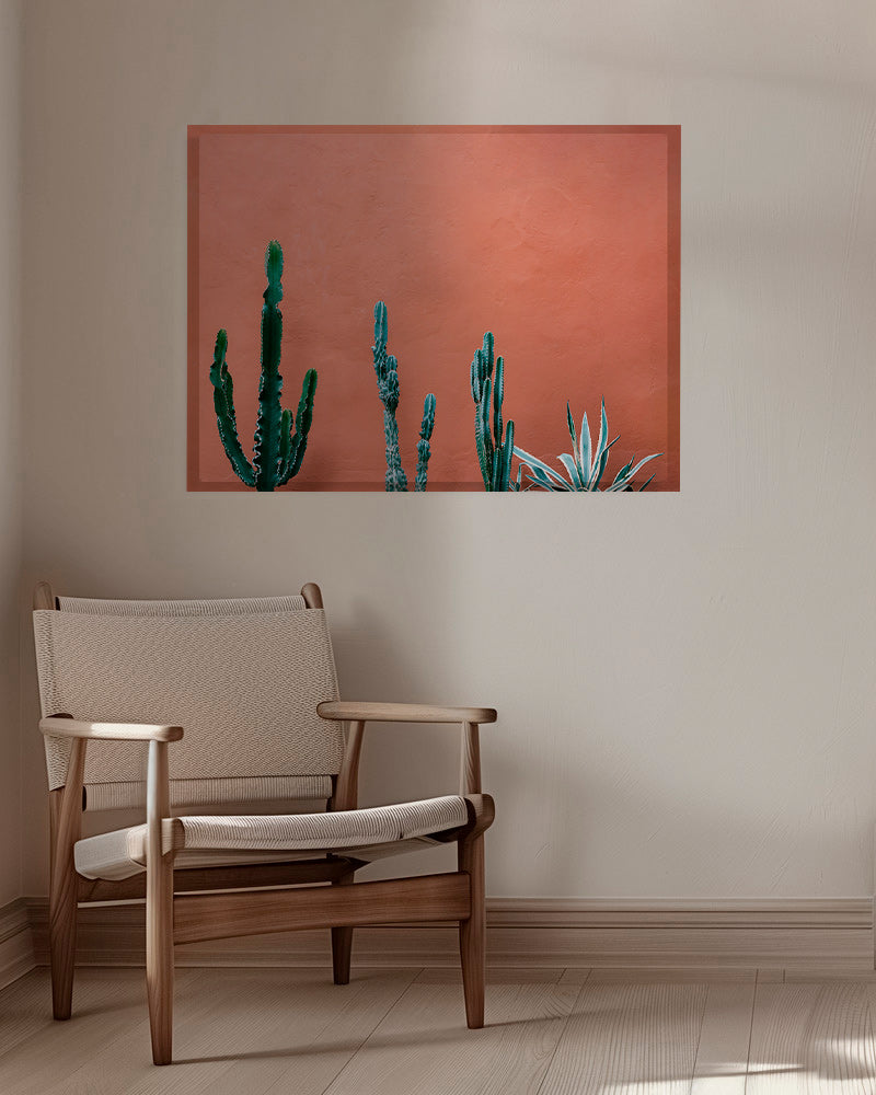 Botanisk poster med kaktusar på terrakottavägg – Canvas