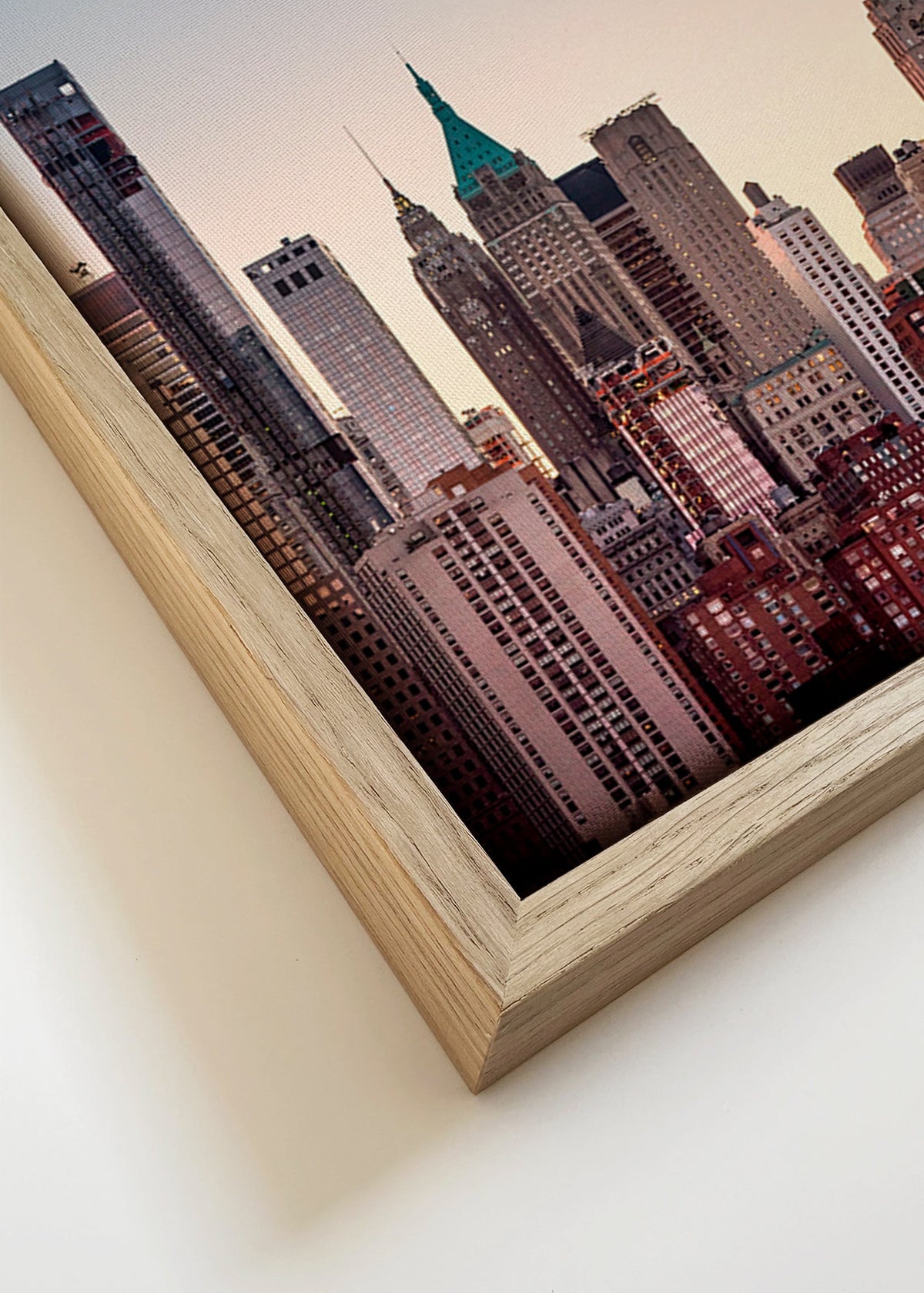 Stadsposter med skyline i skymning – Canvas detail