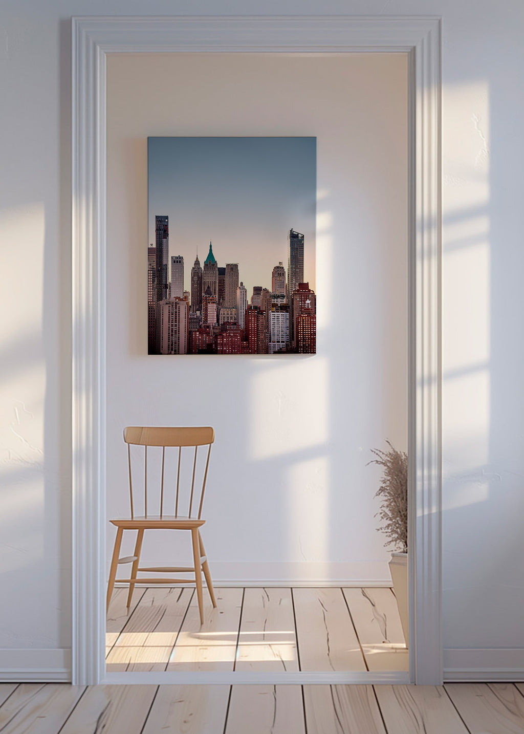 Stadsposter med skyline i skymning – Canvas