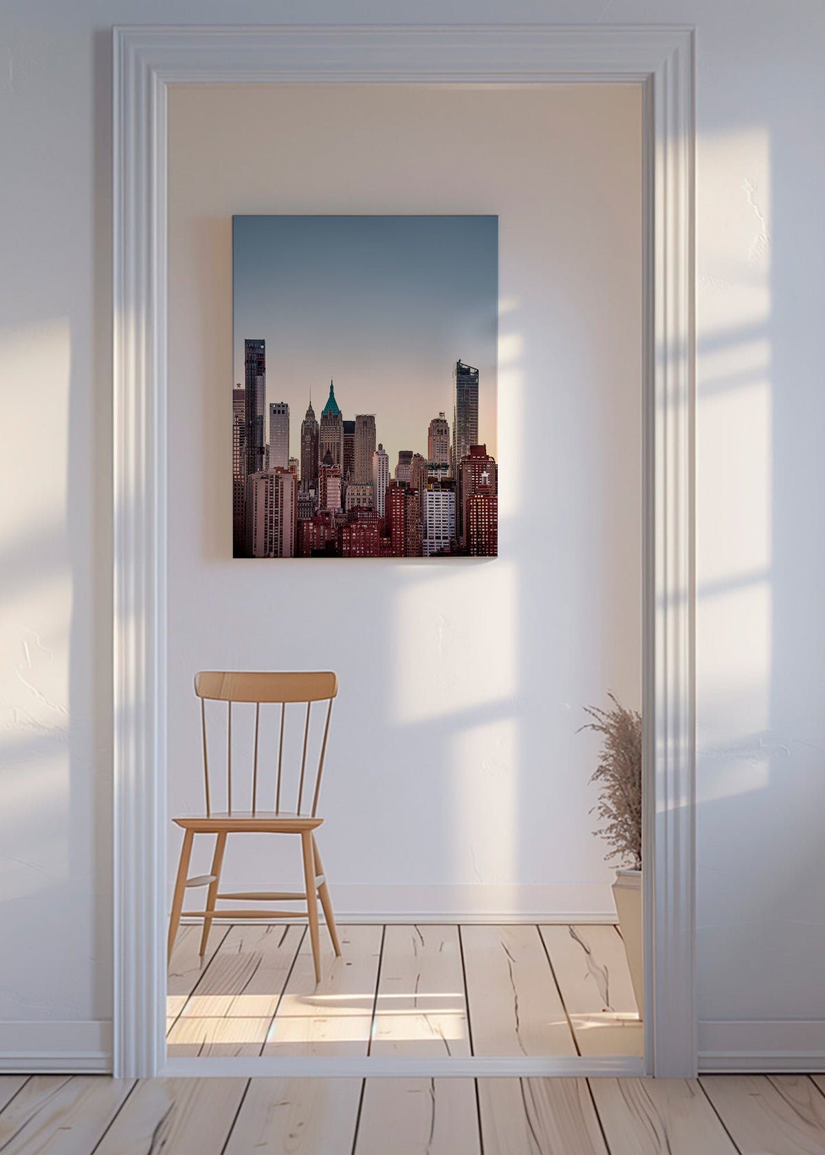 Stadsposter med skyline i skymning – Canvas