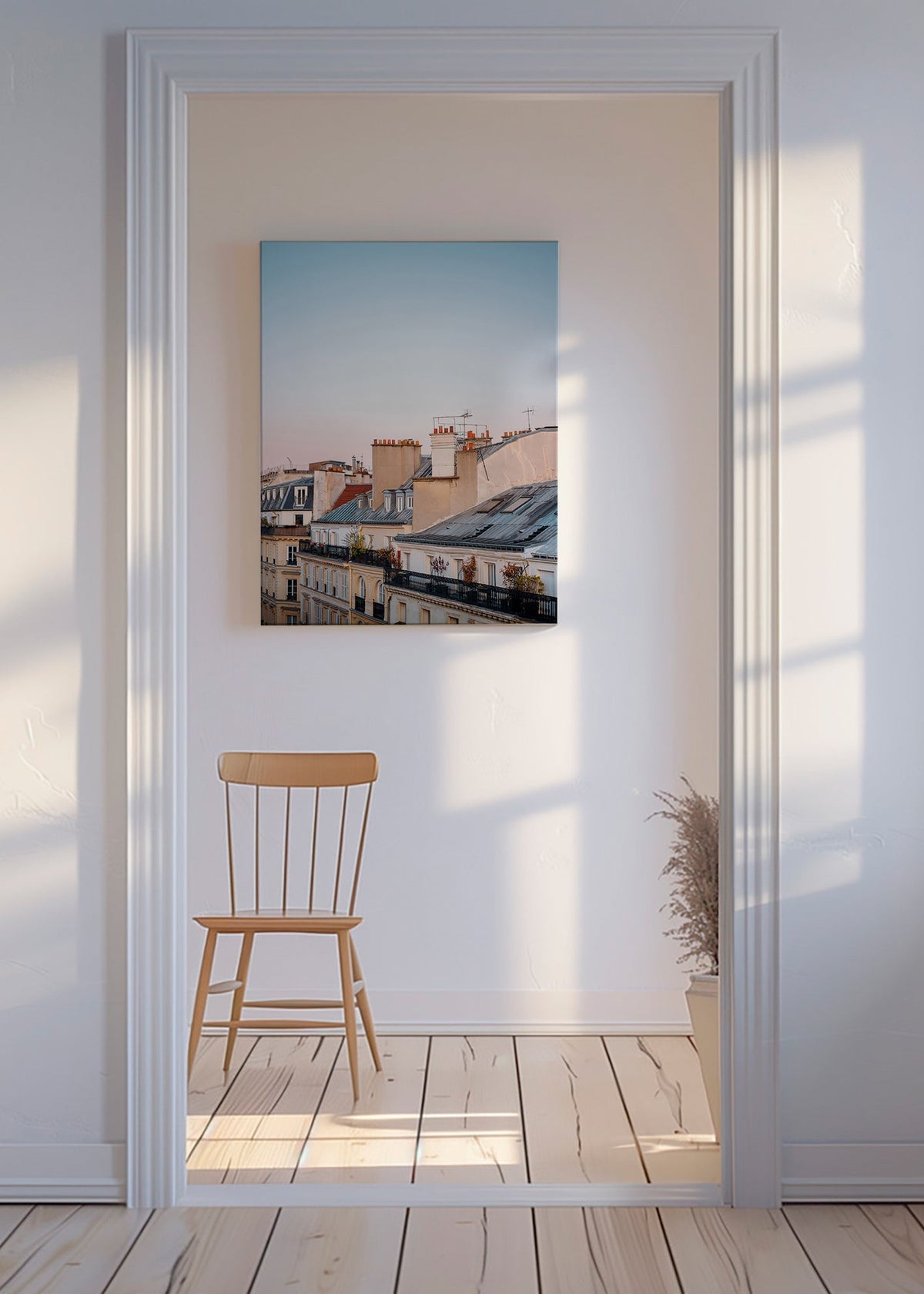 Stadstavla med tak i gryningen – Canvas