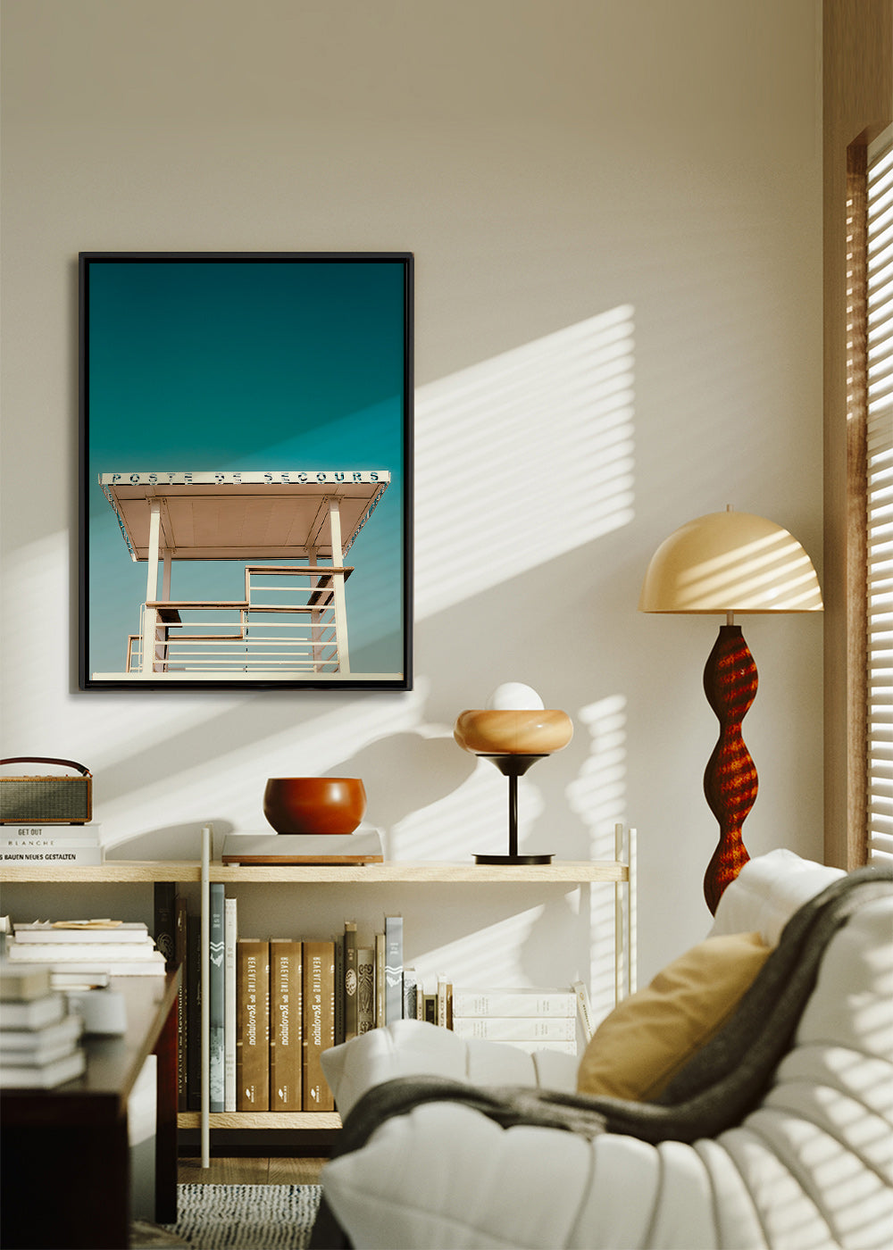 Fotografi livräddartorn mot blå himmel – Canvas1
