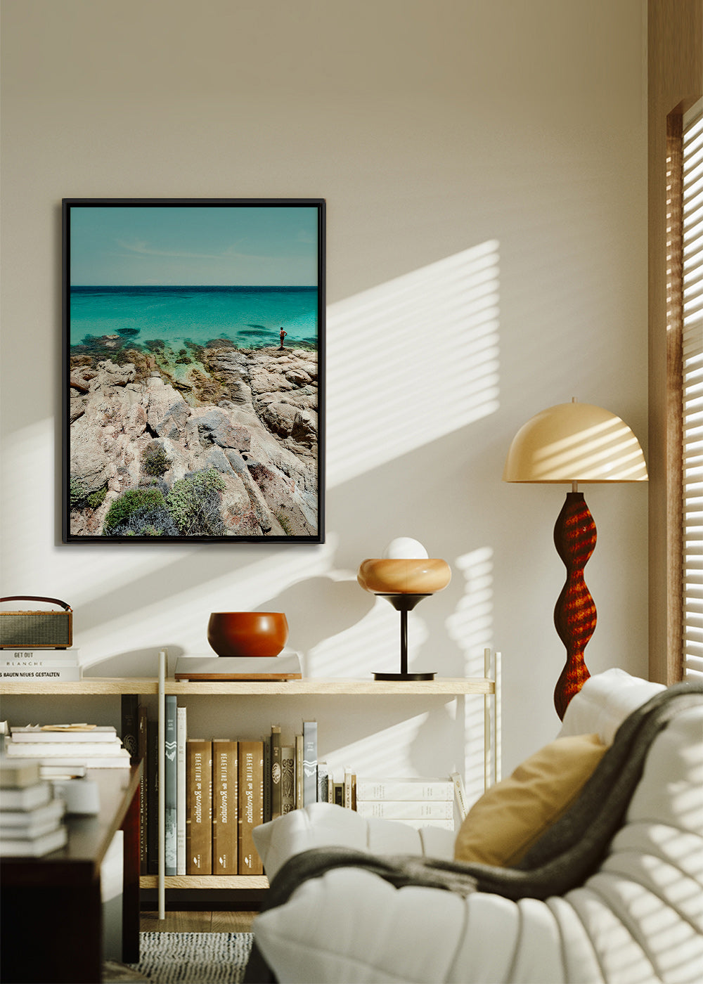 Landskapskonst: klippig kust med turkost hav – Canvas1