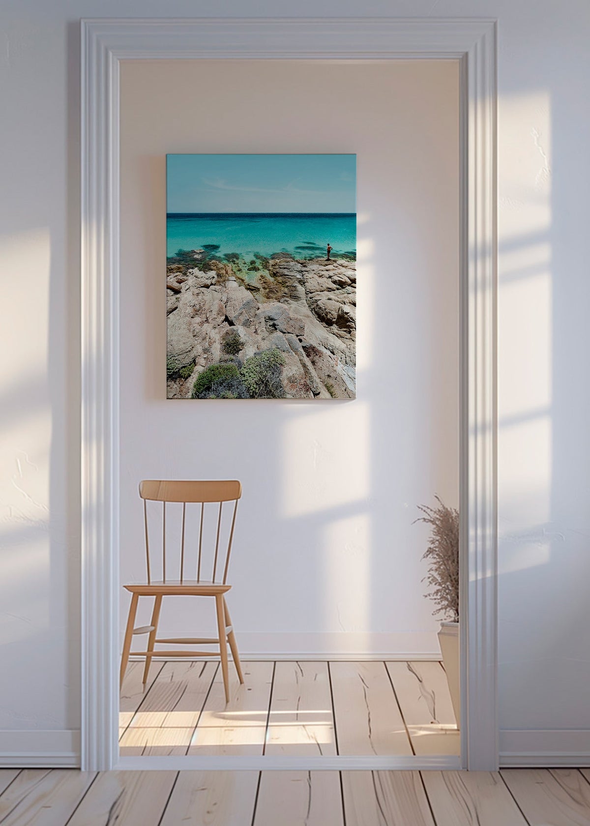 Landskapskonst: klippig kust med turkost hav – Canvas