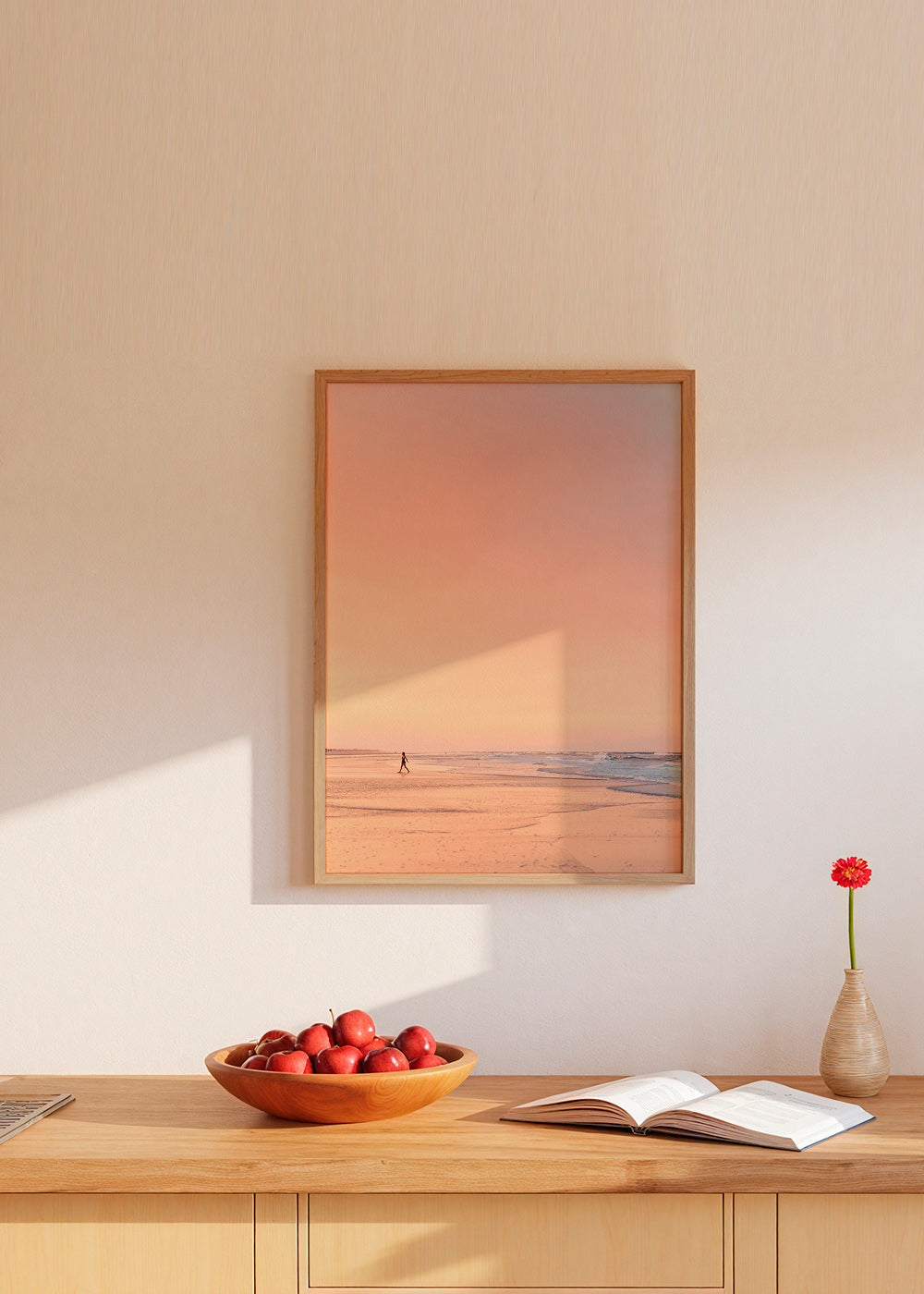 Landskapskonst: pastellstrand vid soluppgång – Product1