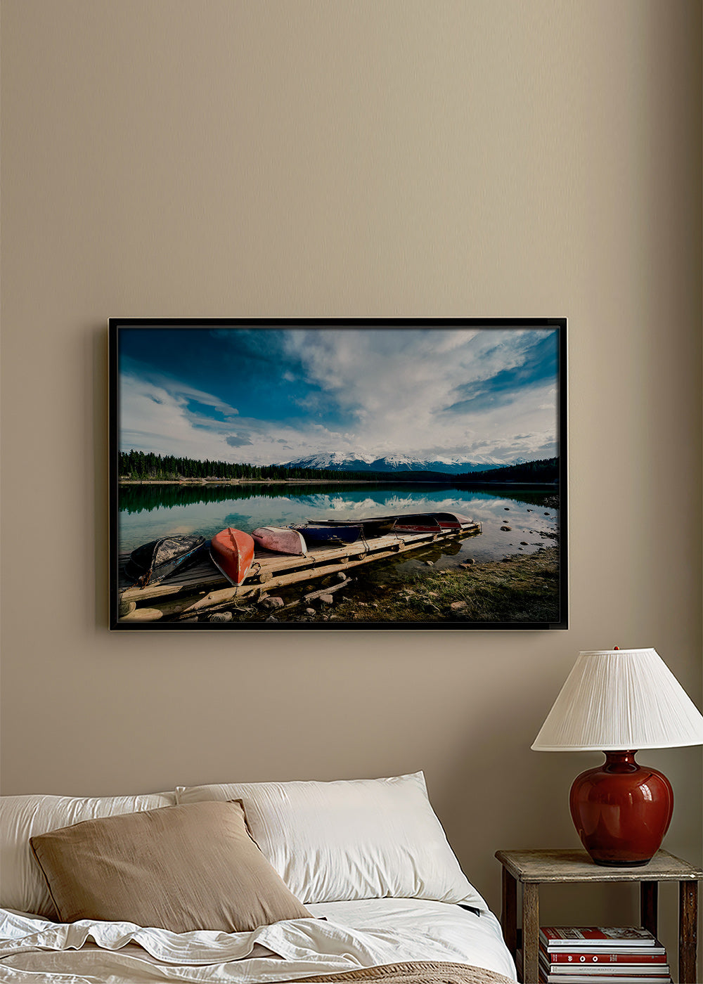 Landskapskonst med kanoter på bryggan – Canvas2