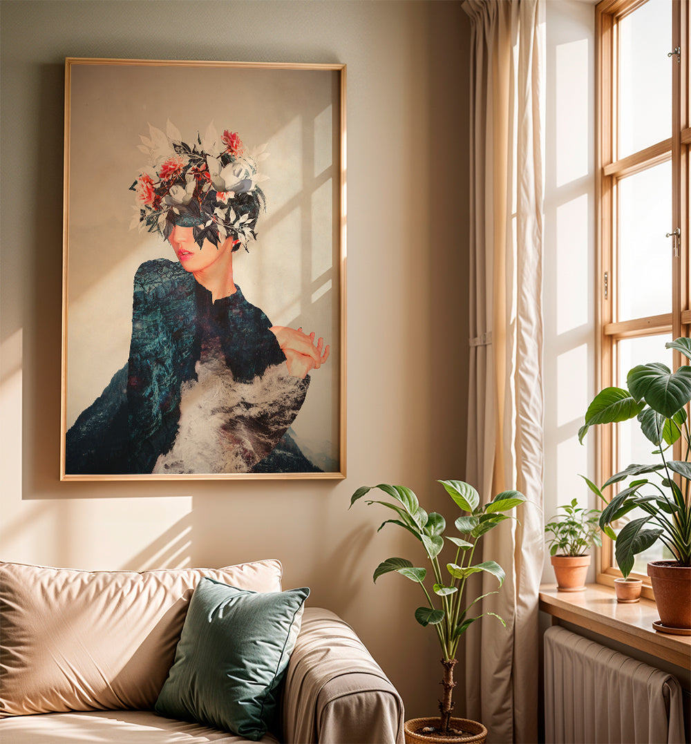 Botanisk affisch med blomsterporträtt