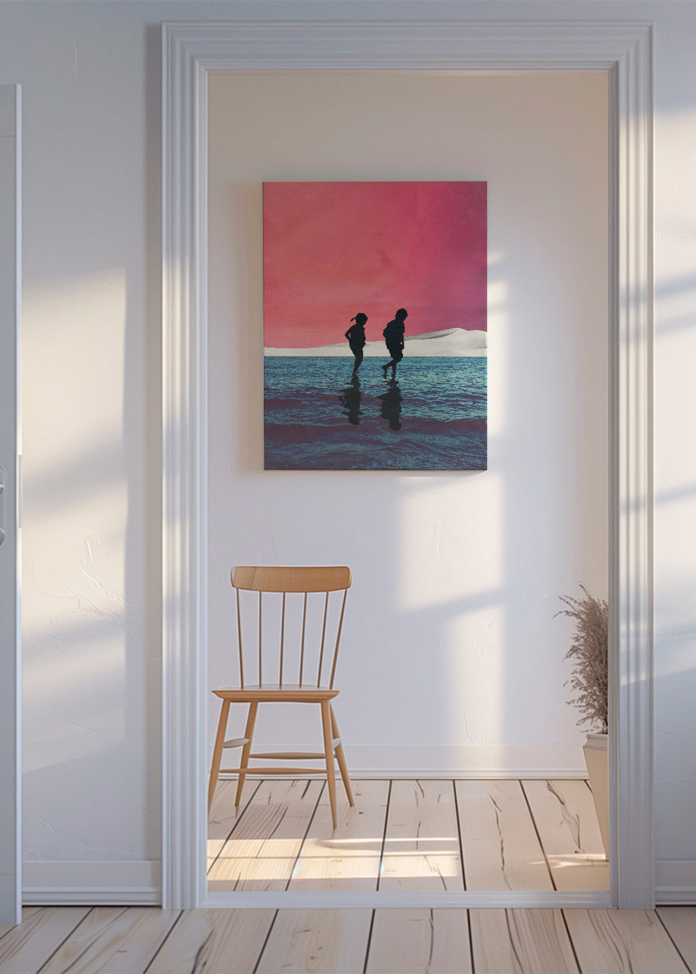 Barnposter med silhuetter i vattnet