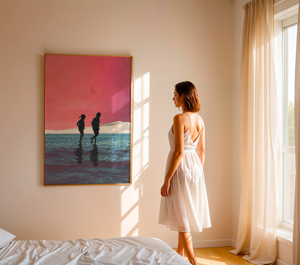 Barnposter med silhuetter i vattnet