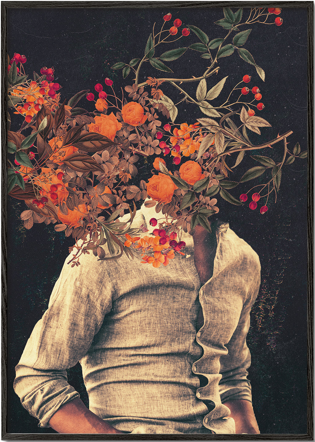 Botanisk poster med blommigt torso surreal