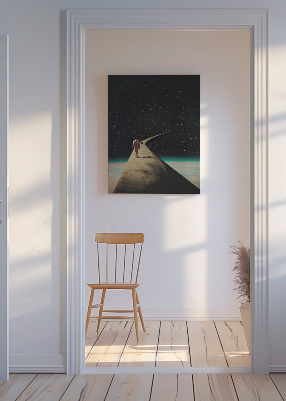 Surrealistisk fotografi av resenär på vinge