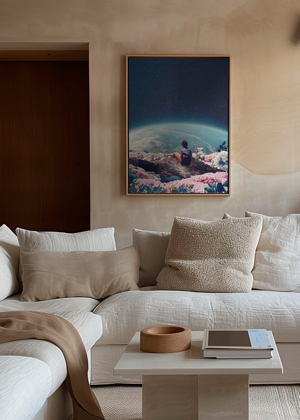 Botanisk poster med resenär och planet