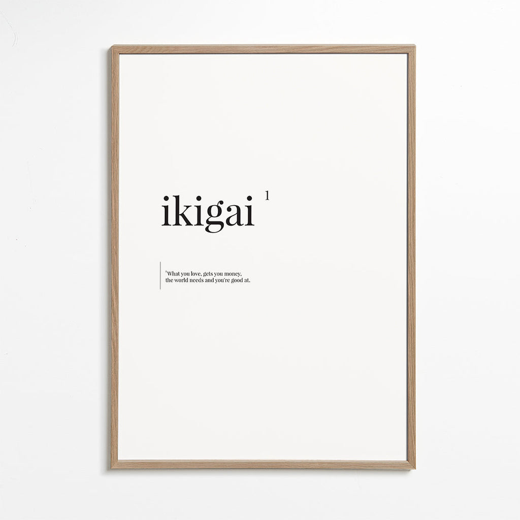 Ikigai typografisk minimalistisk affisch