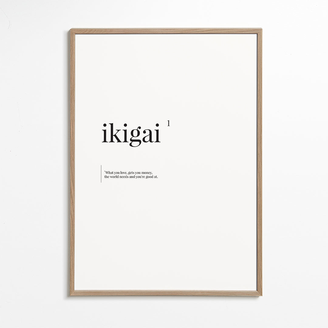 Ikigai typografisk minimalistisk affisch