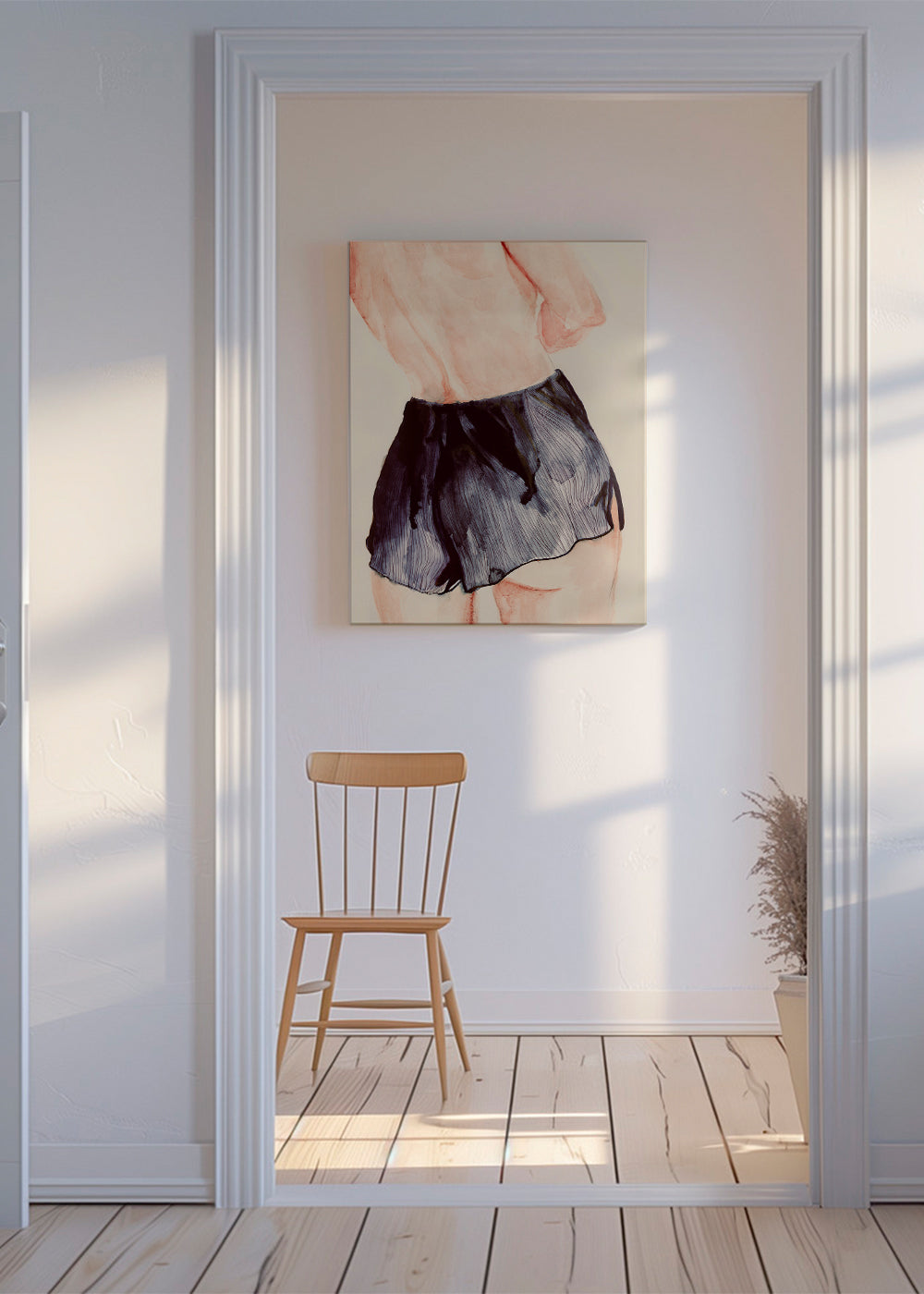 Kvinnlig akvarellillustration med kort kjol