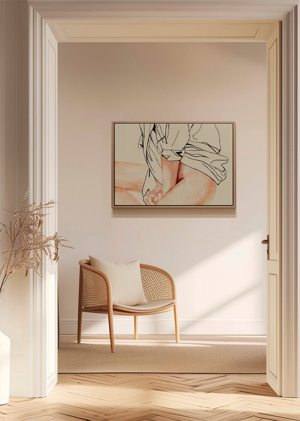 Figurativ kvinnlig illustration i bläck och akvarell