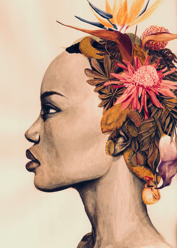 Botaniskt tryck: profil med blomkrans