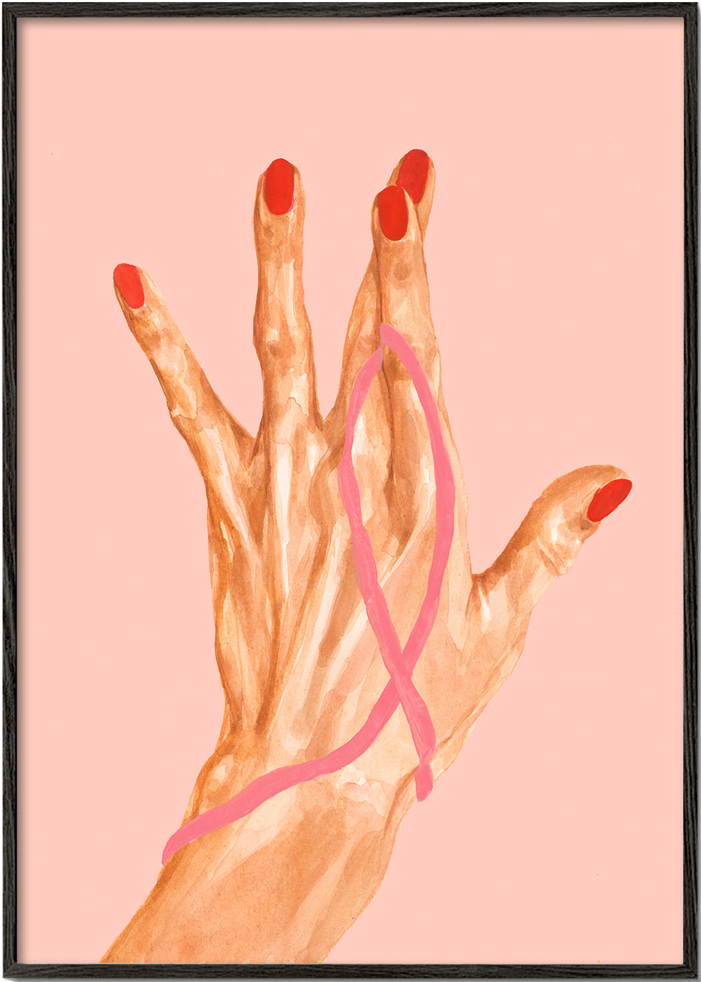 Illustration hand med rosa band