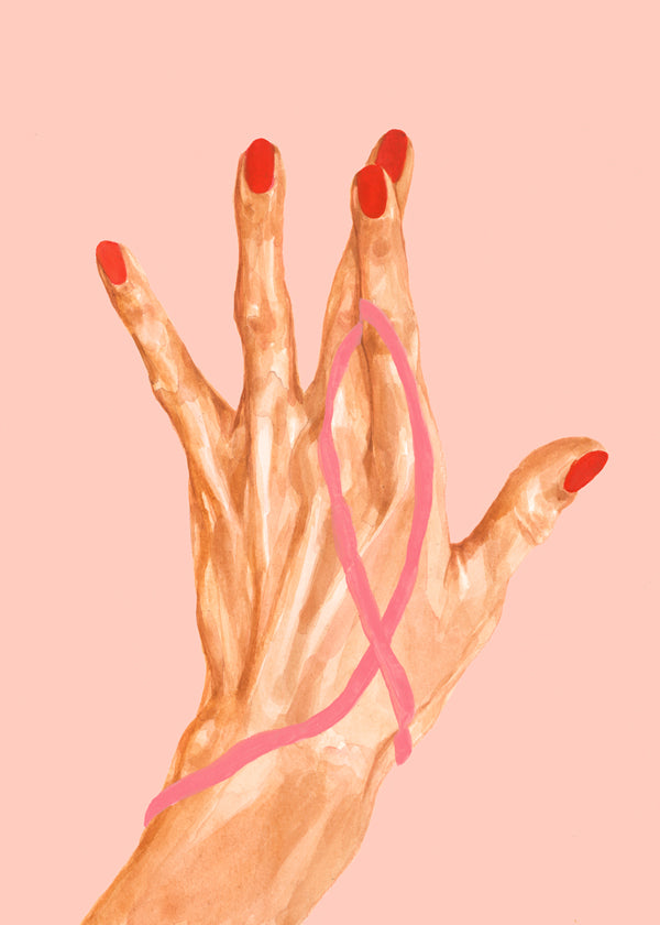 Illustration hand med rosa band