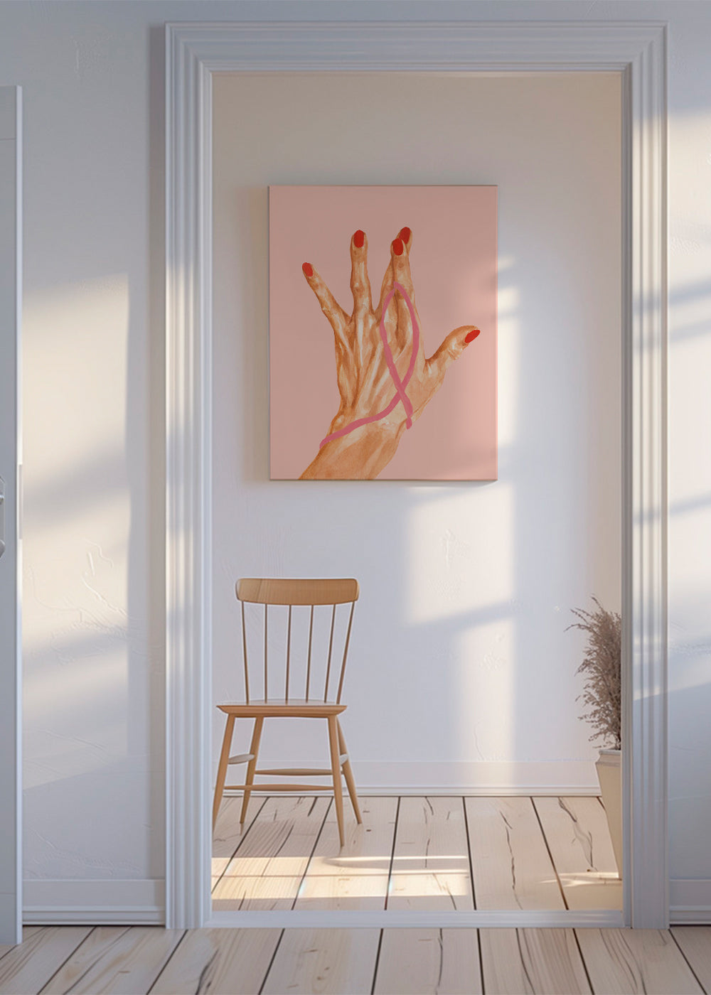 Illustration hand med rosa band