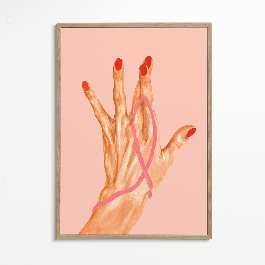 Illustration hand med rosa band