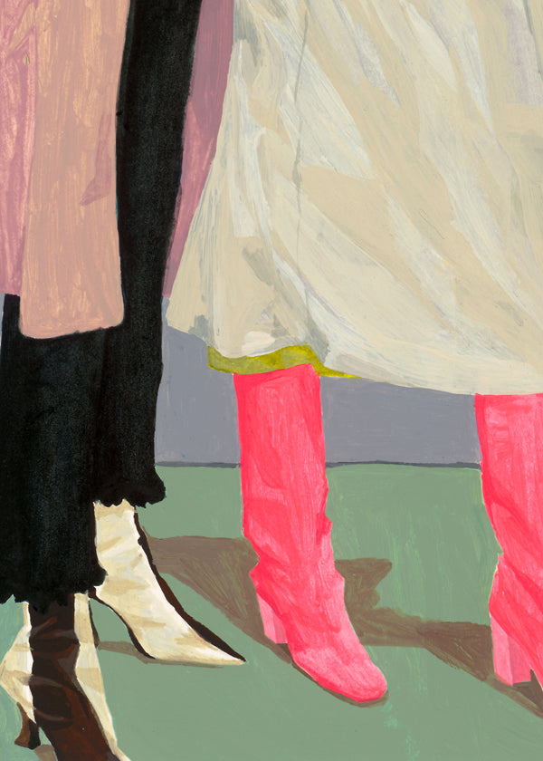 Illustration rosa stövlar och kjolar