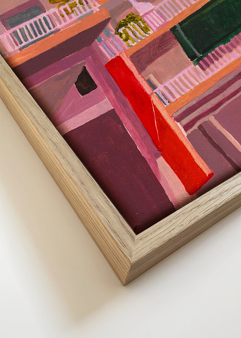 Illustration av rosa byggnader