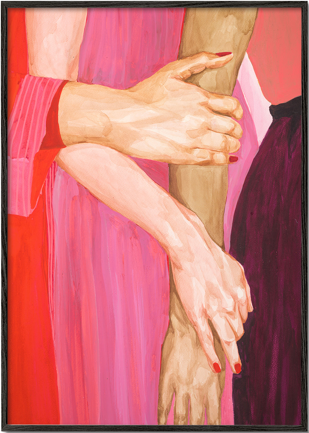 Illustration sammanflätade händer i rosa