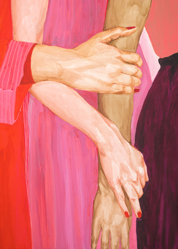 Illustration sammanflätade händer i rosa