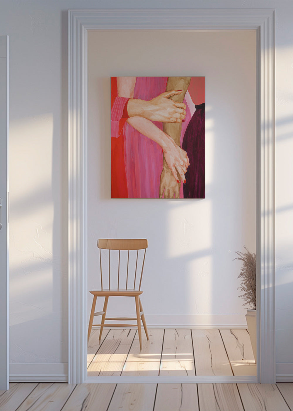 Illustration sammanflätade händer i rosa