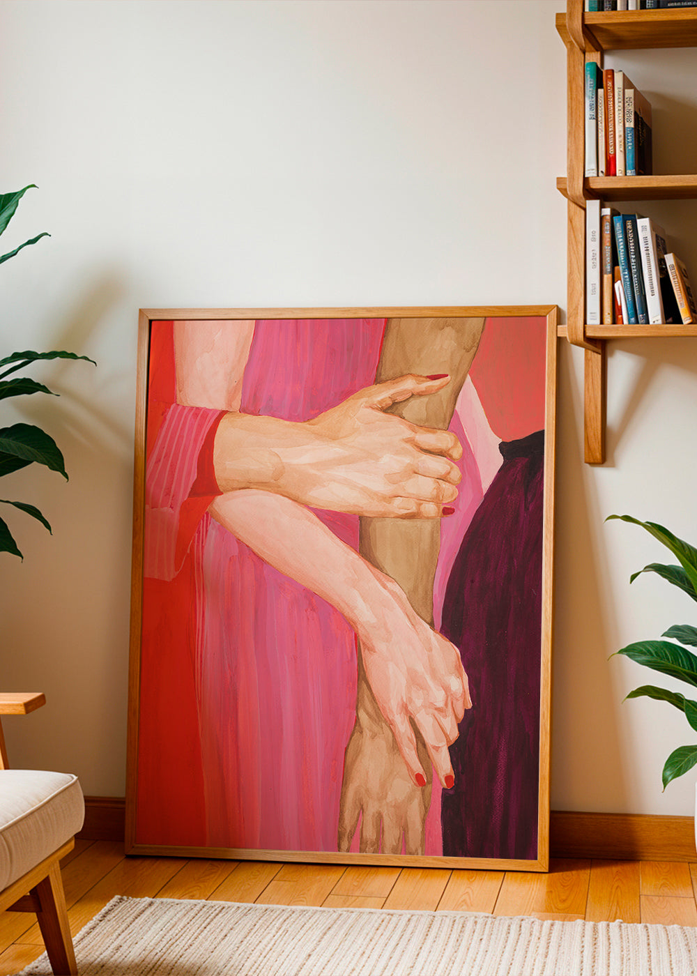 Illustration sammanflätade händer i rosa